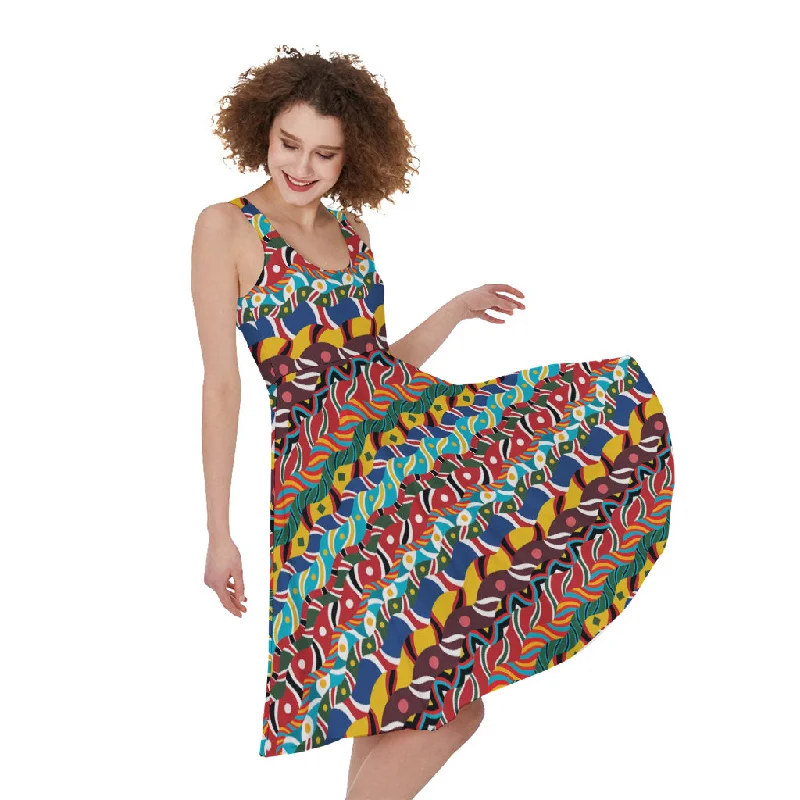 Afro African Ethnic Pattern Print Sleeveless Knee Length Dress Tunics Winter warm