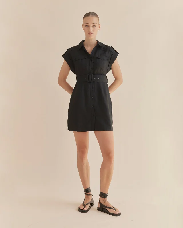 Esra Utility Mini Dress - Black Comfortable Boho Mini Dress