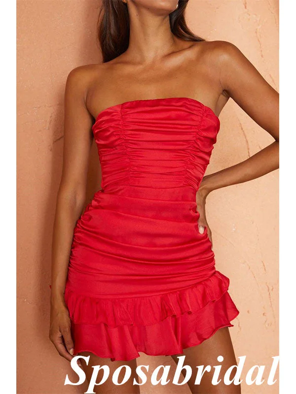 Sexy Red Soft Satin Sweetheart mermaid Mini Dresses/ Homecoming Dresses, PD3567 Chic Pleated Mini Dress Sexy Red Soft Satin Sweetheart mermaid Mini Dresses/ Homecoming Dresses, PD3567 Chic Pleated Mini Dress