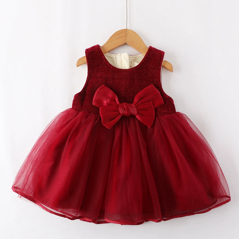 Girls Birthday Vest Dress Baby Corduroy Red Princess Dress Casual Short Summer