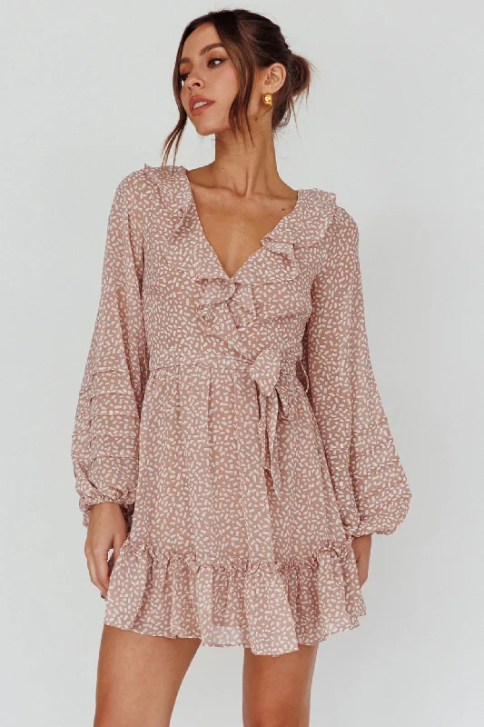 Marcheline Balloon Sleeve Waist Tie Dress Sprinkle Print Pink Tunics Business professional