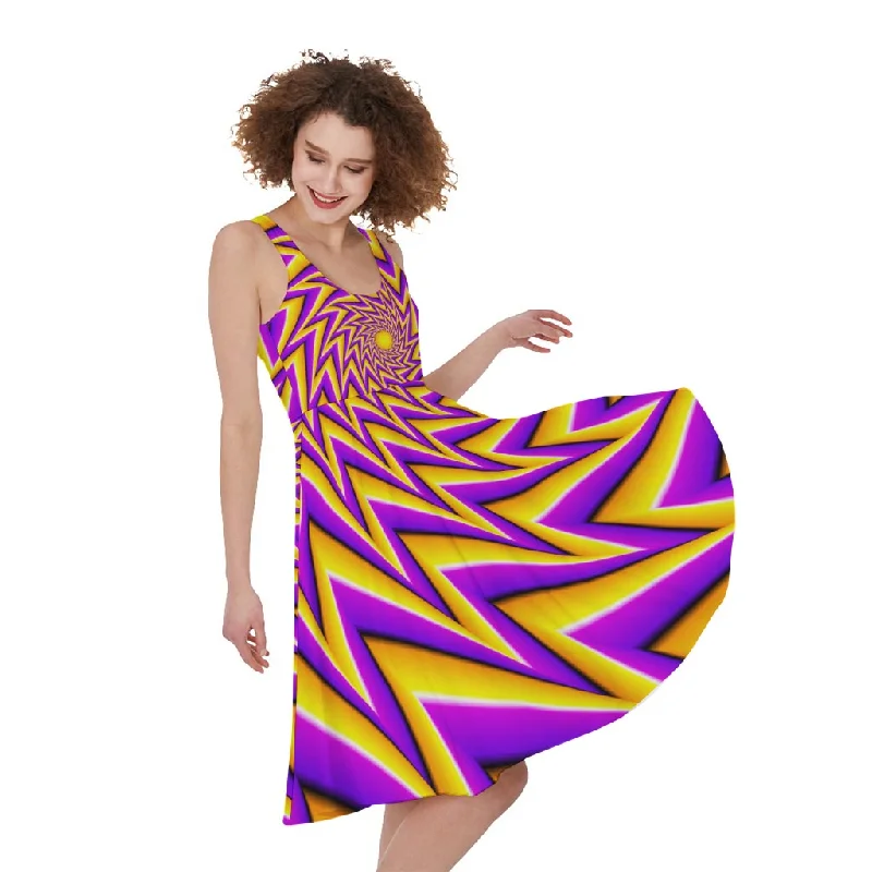 Yellow Big Bang Moving Optical Illusion Sleeveless Knee Length Dress Tunics Trousers formal Yellow Big Bang Moving Optical Illusion Sleeveless Knee Length Dress Tunics Trousers formal