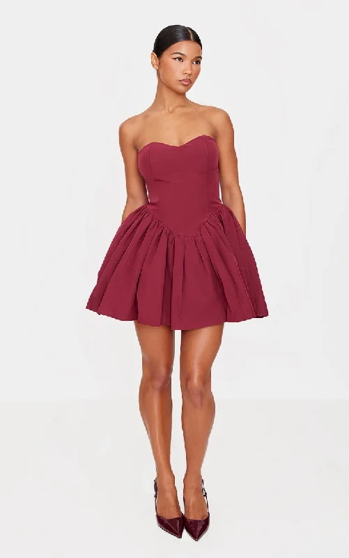 Burgundy Bandeau Corset Detail Shift Dress Tunics Top rated