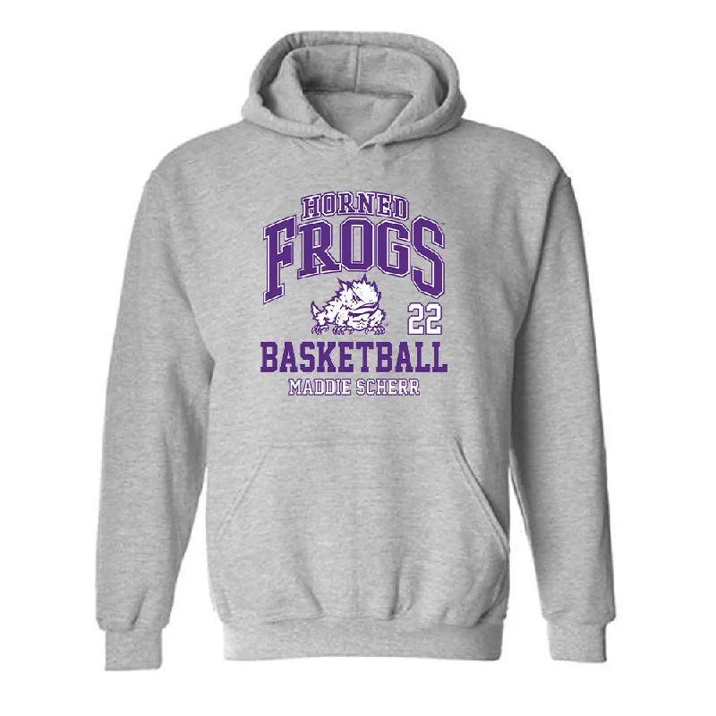 TCU - NCAA Women's Basketball : Maddie Scherr - Classic Fashion Shersey Hooded Sweatshirt Hoodie with Hem Frayed Vintage Worn