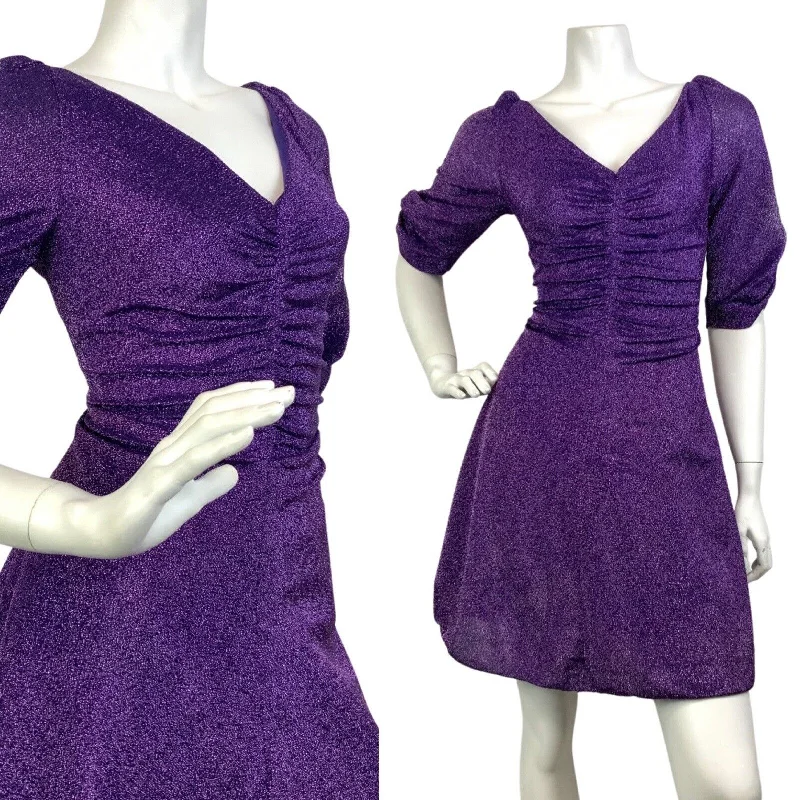 VINTAGE 60s 70s VIOLET PURPLE SPARKLY LUREX PUFF SLEEVE DISCO PARTY DRESS 8 Tunics Silk luxurious VINTAGE 60s 70s VIOLET PURPLE SPARKLY LUREX PUFF SLEEVE DISCO PARTY DRESS 8 Tunics Silk luxurious