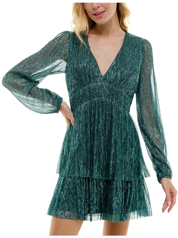 Juniors Womens Metallic Cocktail And Party Dress Tunics Ceremony elegant