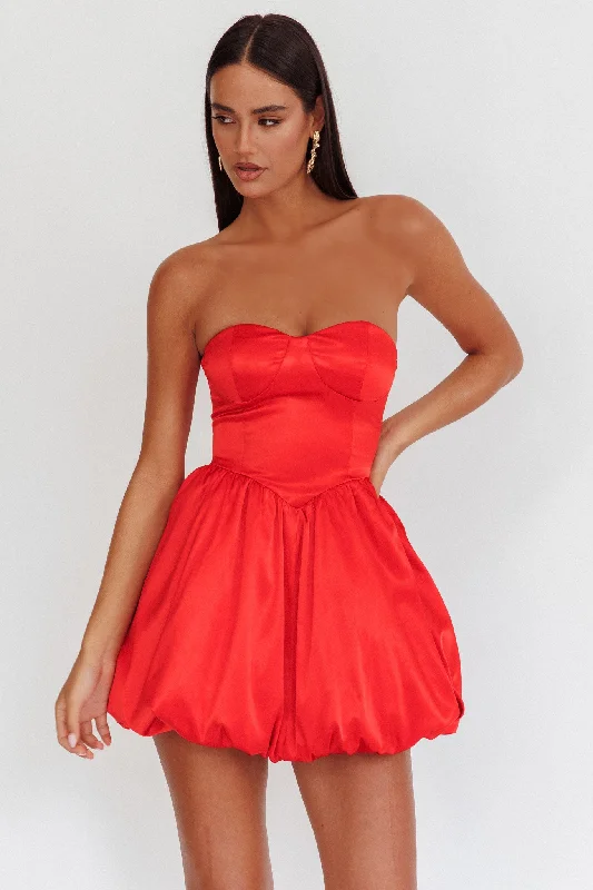 For Love Strapless Balloon Skirt Mini Dress Red Cozy A-Line Mini Dress