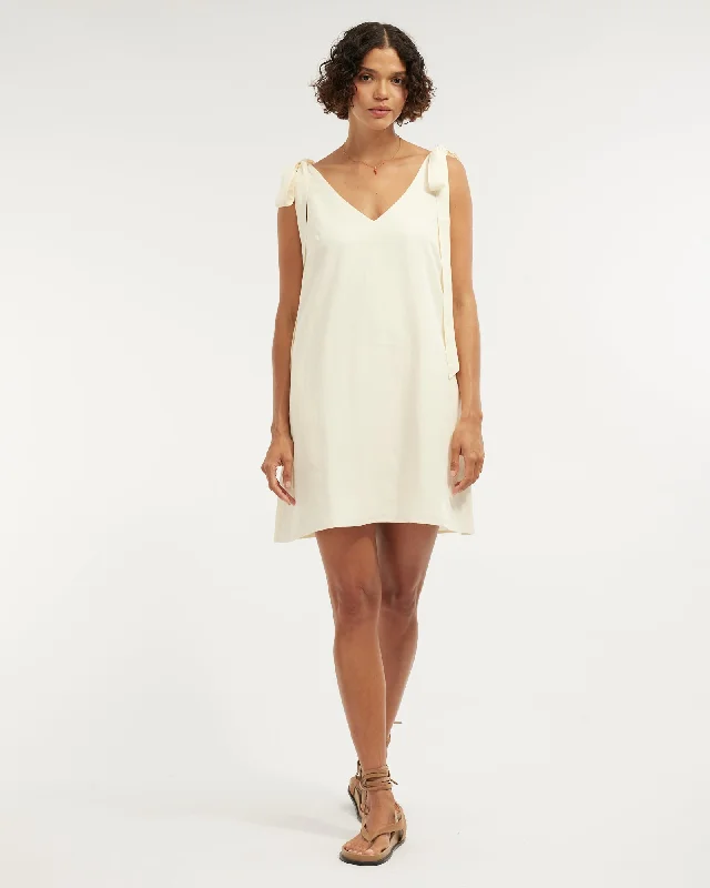Frankie Shoulder Tie Mini Dress - Cream Stylish Sweetheart Mini Dress