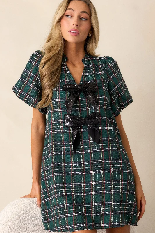 Whispers In The Wind Forest Green Plaid Mini Dress Classic Solid Mini Dress
