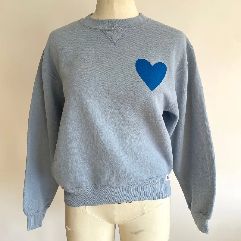 Vintage Happy Heart Light Blue Sweatshirt Hoodie with Slim Fit Tailored Modern