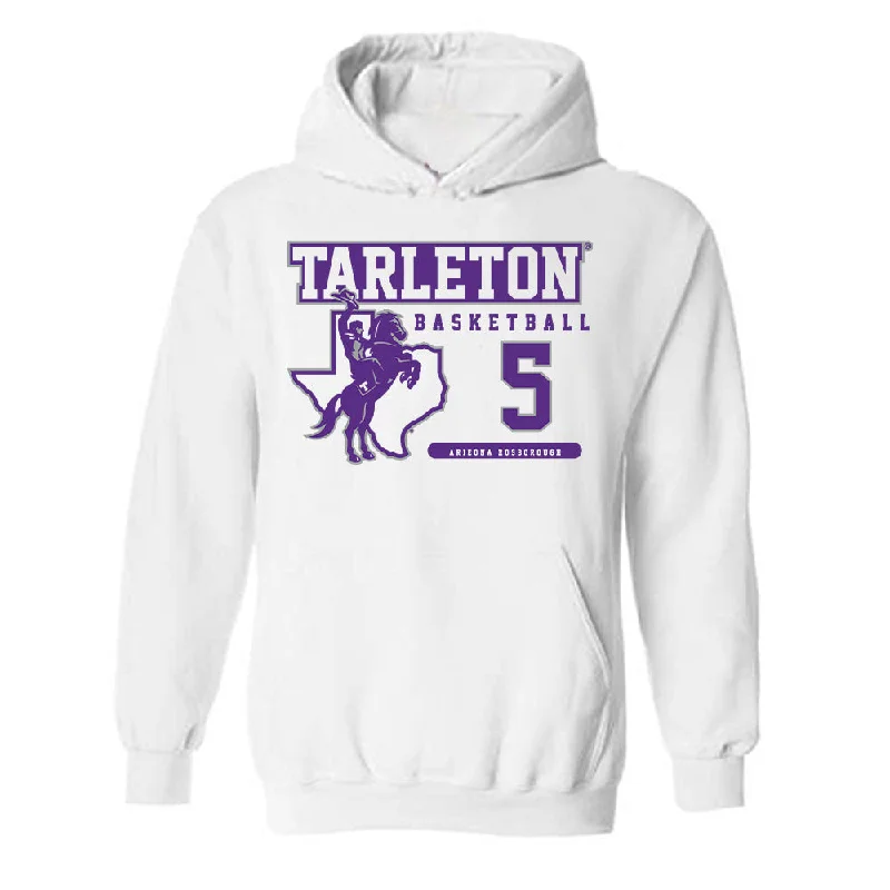 Tarleton State - NCAA Women's Basketball : Arieona Rosborough - Classic Fashion Shersey Hooded Sweatshirt Hoodie with Logo Branding Identity Tarleton State - NCAA Women's Basketball : Arieona Rosborough - Classic Fashion Shersey Hooded Sweatshirt Hoodie with Logo Branding Identity