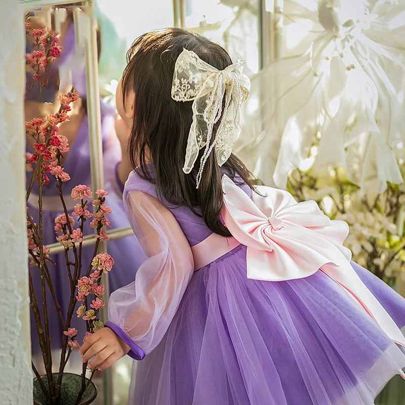 Baby Girl Princess Dress Purple Mesh Bow Puffy Party Dress Tunics Leisure comfortable Baby Girl Princess Dress Purple Mesh Bow Puffy Party Dress Tunics Leisure comfortable