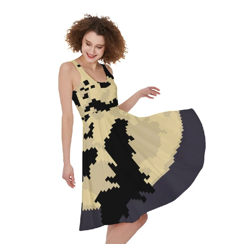 8-Bit Pixel Halloween Bat Print Sleeveless Knee Length Dress Tunics Winter warm