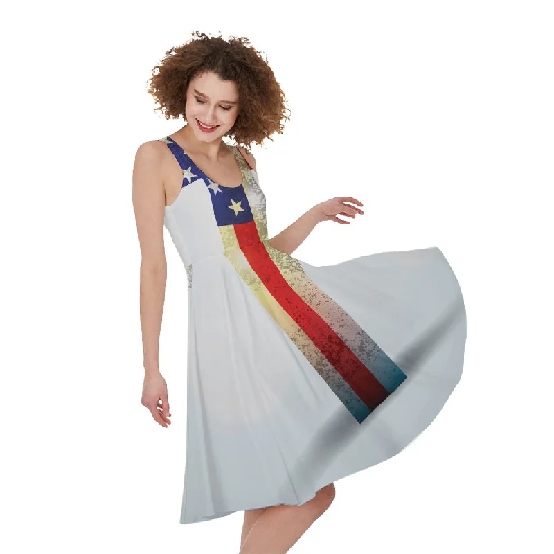 American Christian Cross Flag Print Sleeveless Knee Length Dress Pencil Office Professional American Christian Cross Flag Print Sleeveless Knee Length Dress Pencil Office Professional
