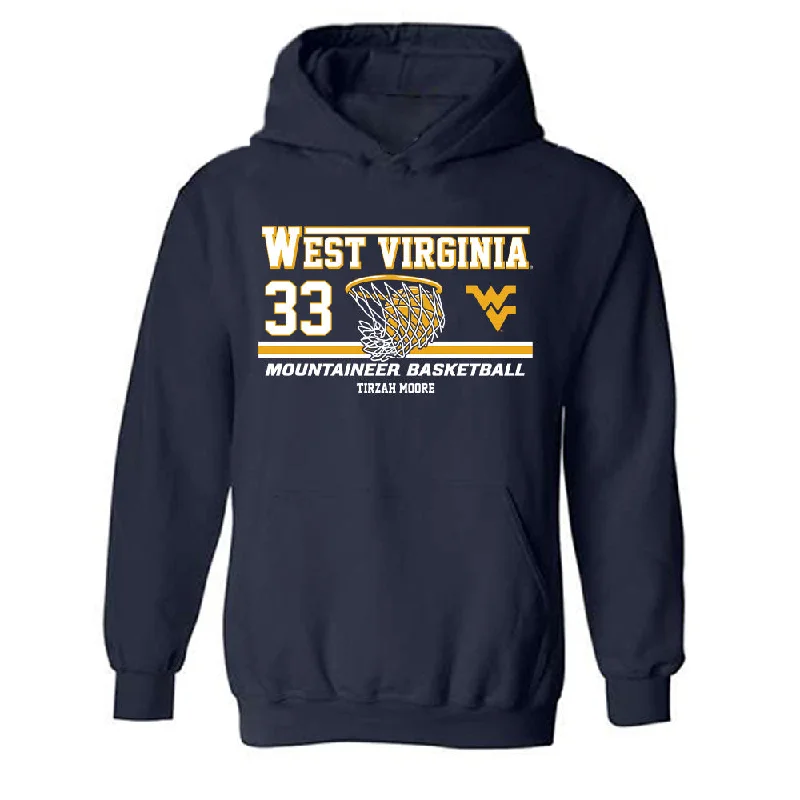 West Virginia - NCAA Women's Basketball : Tirzah Moore - Classic Fashion Shersey Hooded Sweatshirt Hoodie with Monochrome Minimalist Simple West Virginia - NCAA Women's Basketball : Tirzah Moore - Classic Fashion Shersey Hooded Sweatshirt Hoodie with Monochrome Minimalist Simple
