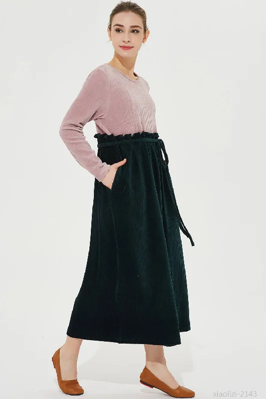 long sleeves corduroy dress, party dress with ruffles 2143 Tunics Party sparkling