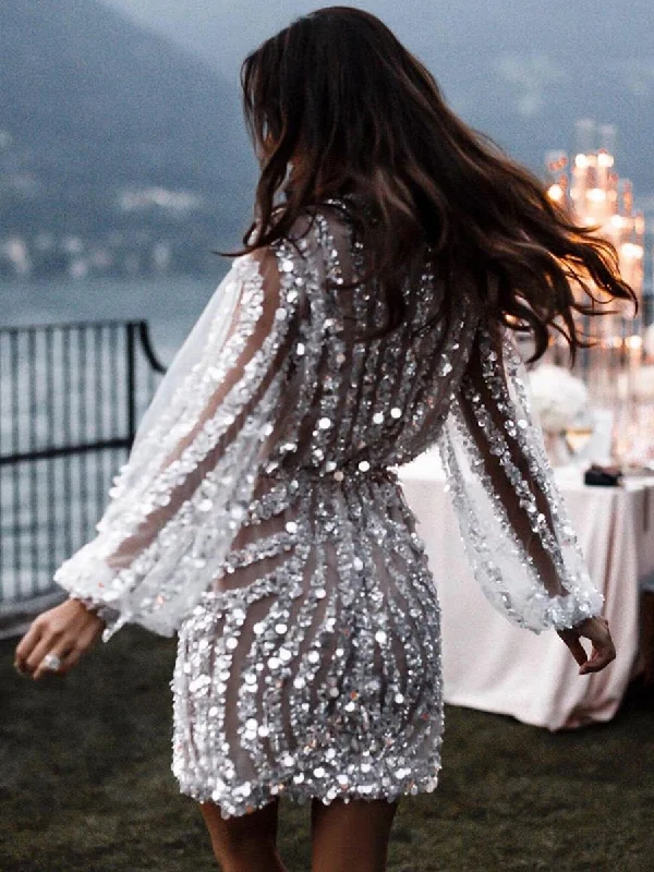 Sequined Fashion Mini Dresses Trendy Mini Dress with Belt