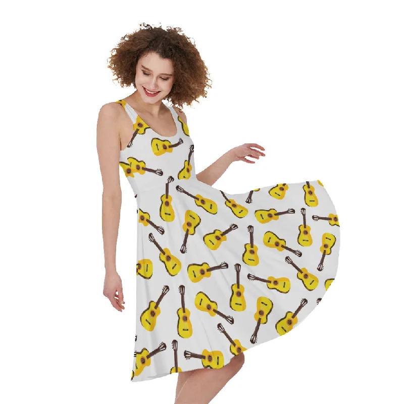Acoustic Guitar Pattern Print Sleeveless Knee Length Dress Tunics Trendy modern