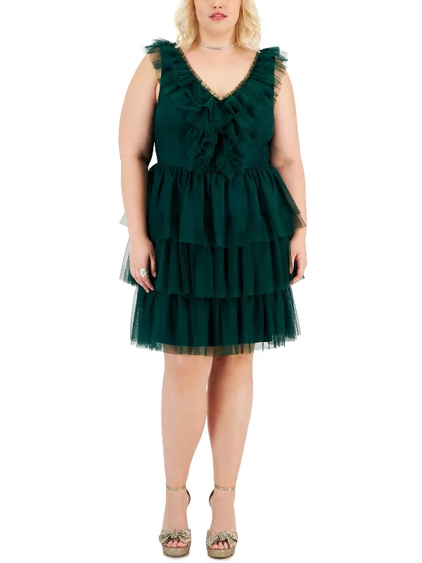 Plus Womens Tulle Midi Cocktail And Party Dress Tunics Polka dots