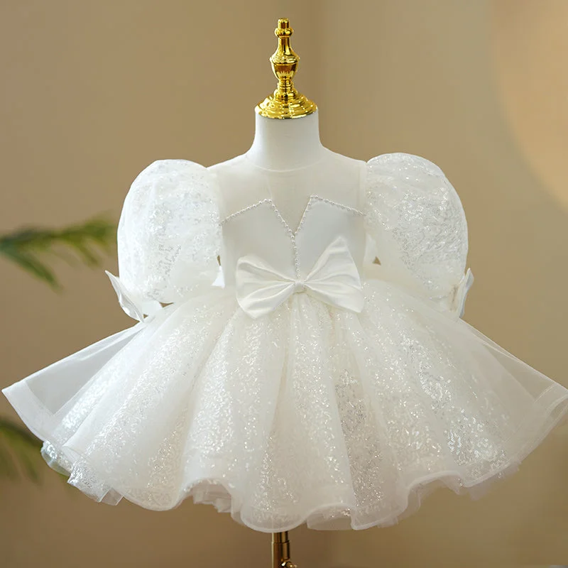 Baptism Dresses Baby Girl White Cute Bow Knot Sequin Birthday Party Dresses Toddler Ball Gowns Tunics Occasion special Baptism Dresses Baby Girl White Cute Bow Knot Sequin Birthday Party Dresses Toddler Ball Gowns Tunics Occasion special