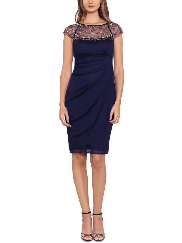 Womens Beaded Knee Cocktail and Party Dress Boatneck Modish Everyday