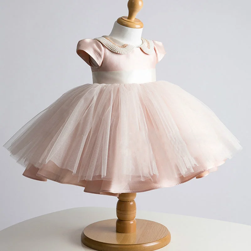 Baby Girl Dress Toddler Summer Beaded Doll Collar Mesh Fluffy Princess Party Dress Tunics Sale discount Baby Girl Dress Toddler Summer Beaded Doll Collar Mesh Fluffy Princess Party Dress Tunics Sale discount