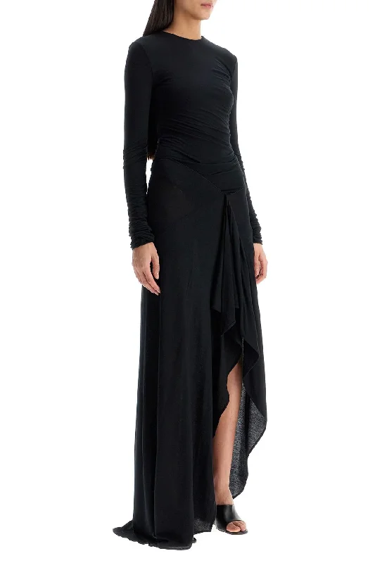 The Attico Long Draped Jersey Dress With Pleats Turtleneck Neckline Stylish