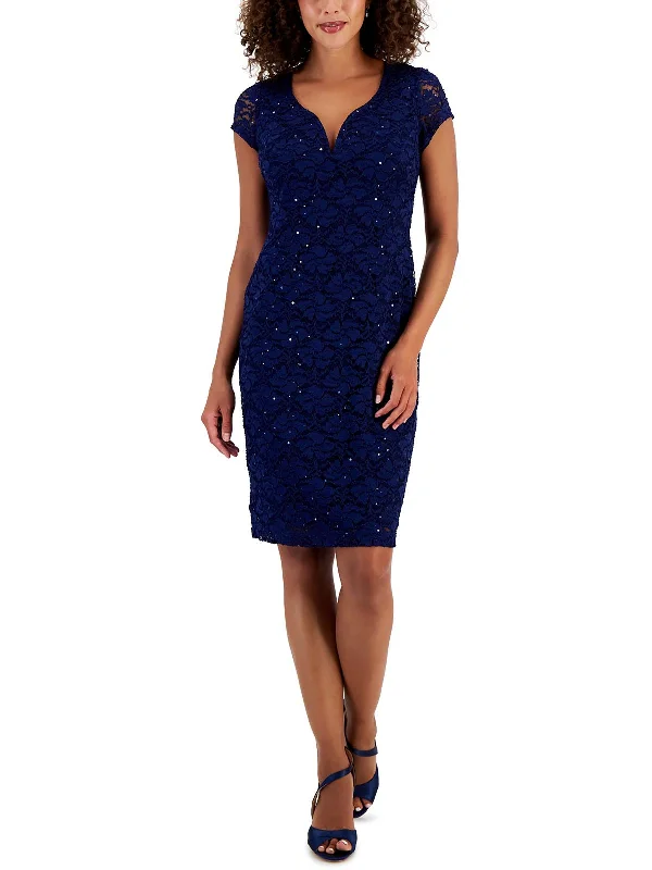 Womens Lace Knee-Length Cocktail And Party Dress Tunics Fall fleece