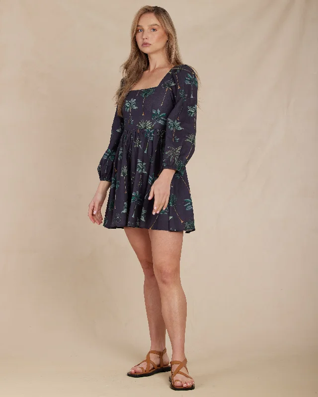 Palmira Linen Square Neck Mini Dress Stylish Button-Down Mini Dress