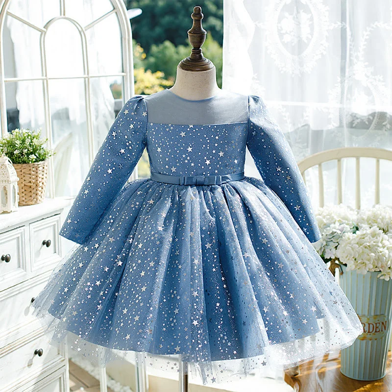Baby Girl Birthday Party Dresses Toddler Star Print Long Sleeve Blue Ball Gowns Tunics Top Casual Baby Girl Birthday Party Dresses Toddler Star Print Long Sleeve Blue Ball Gowns Tunics Top Casual