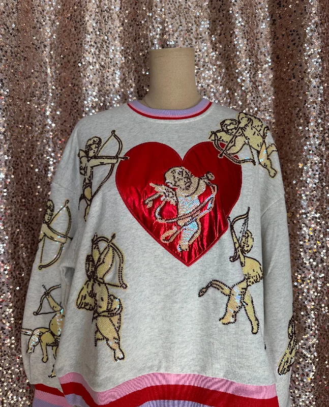 GREY VINTAGE CUPID SWEATSHIRT Hoodie with Zipper Versatile Modern