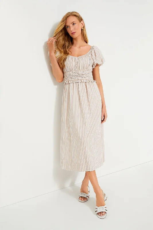 Tan Stripe Puff Sleeve Flynn Dress Tunics Corduroy durable