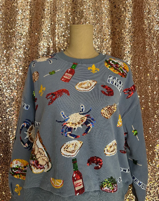 BLUE LOUISIANA FOOD SWEATSHIRT Hoodie with Stripes Bold Sporty
