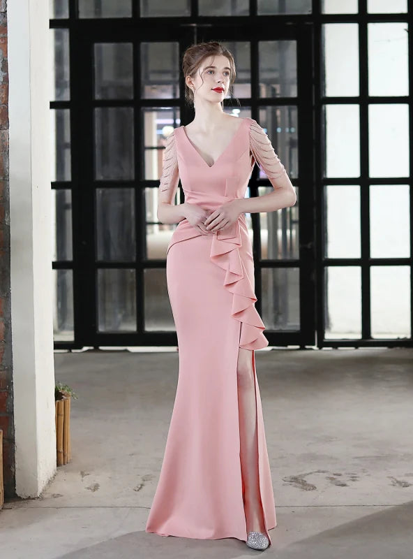 MERMAID V-NECK BEADING PARTY DRESS Tunics Fashionable trendy