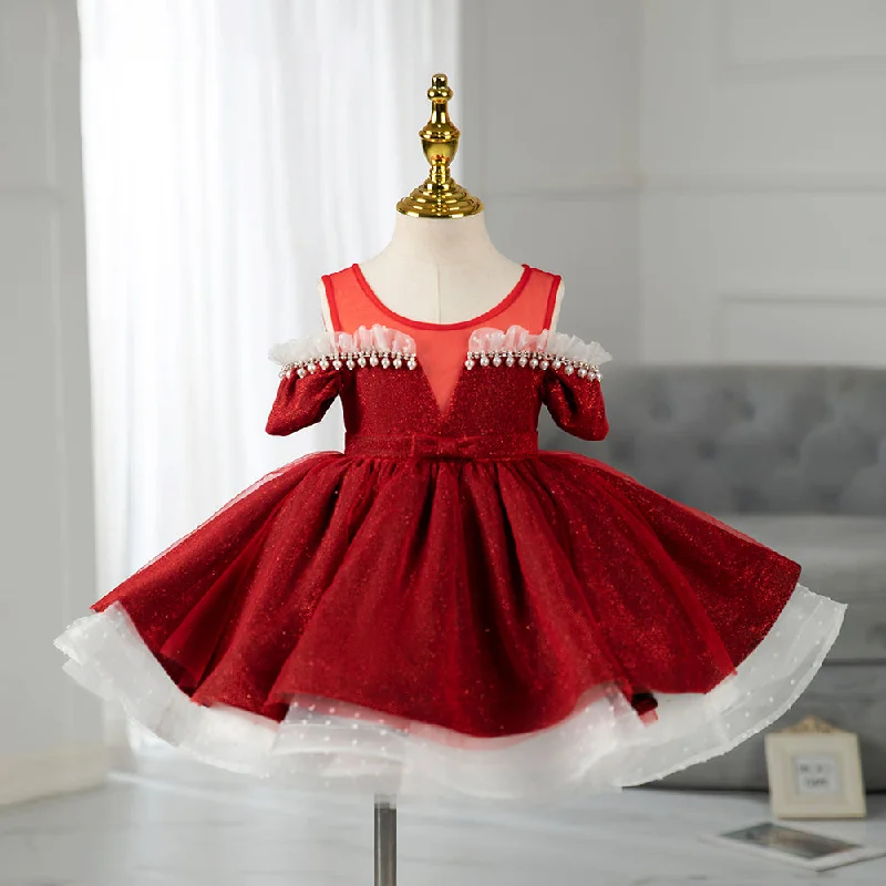 Girl First Communion Dress Toddler Pageant Party Dress Red Beaded Princess Dress Tunics Top Casual Girl First Communion Dress Toddler Pageant Party Dress Red Beaded Princess Dress Tunics Top Casual