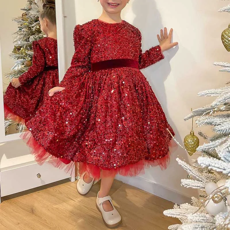 Girl Christmas Dress Toddler Girl Dress Cute Wine Red Sequins Long sleeve Birthday Party Dress Tunics Stylish modern Girl Christmas Dress Toddler Girl Dress Cute Wine Red Sequins Long sleeve Birthday Party Dress Tunics Stylish modern