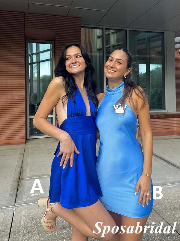 Mismatched Blue Soft Satin Sleeveless Mini Dresses/ Homecoming Dresses, PD3623 Stylish Sweetheart Neck Mini Dress Mismatched Blue Soft Satin Sleeveless Mini Dresses/ Homecoming Dresses, PD3623 Stylish Sweetheart Neck Mini Dress
