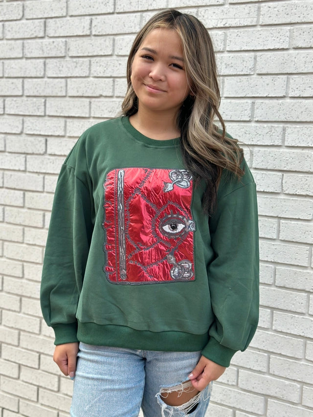 GREEN BOOOOOK SWEATSHIRT Hoodie with Lace Feminine Delicate