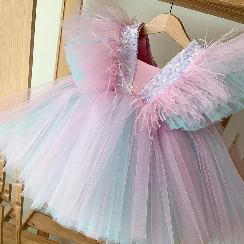 Baby Girl Pageant Princess Dress Toddler Gorgeous Lace Sleeveless Rainbow Dress Little Girl Party Dresses Turtleneck Neckline Stylish Baby Girl Pageant Princess Dress Toddler Gorgeous Lace Sleeveless Rainbow Dress Little Girl Party Dresses Turtleneck Neckline Stylish
