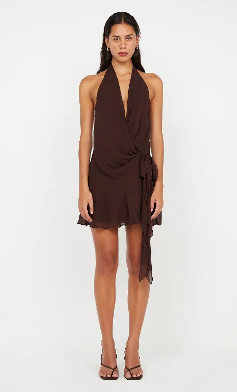 CELYSE MINI DRESS - DARK CHOCOLATE Fashionable Pleated Mini Dress