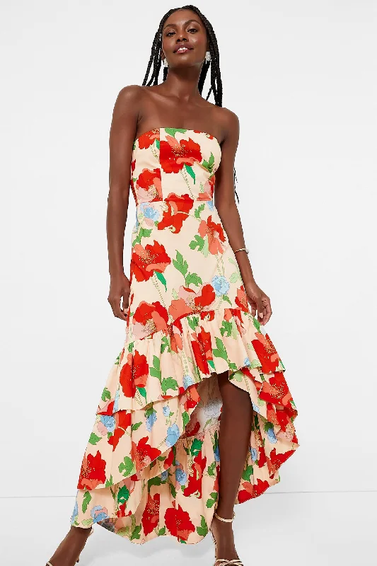 Red Multi Floral Strapless Malory Dress Tunics Top rated