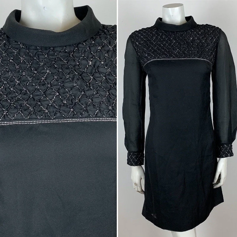 VINTAGE 60S BLACK SILVER COCKTAIL EVENING PARTY DRESS 10 Tunics Fashionable trendy