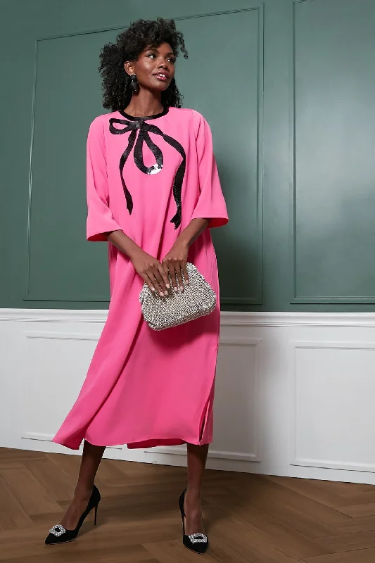 Electric Pink Bow Jamie Dress Shift Classic Vintage