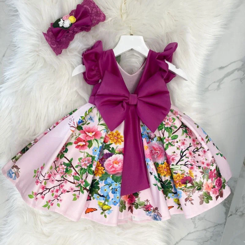 Baby Girl Princess Dress Print Purple Sleeveless Girl Dress Party Dress empire Waist empire Baby Girl Princess Dress Print Purple Sleeveless Girl Dress Party Dress empire Waist empire