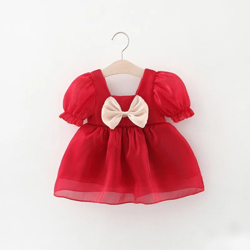 Red Flower Dress Baby Girls Cozy Princess Dress Cowl Neckline Elegant