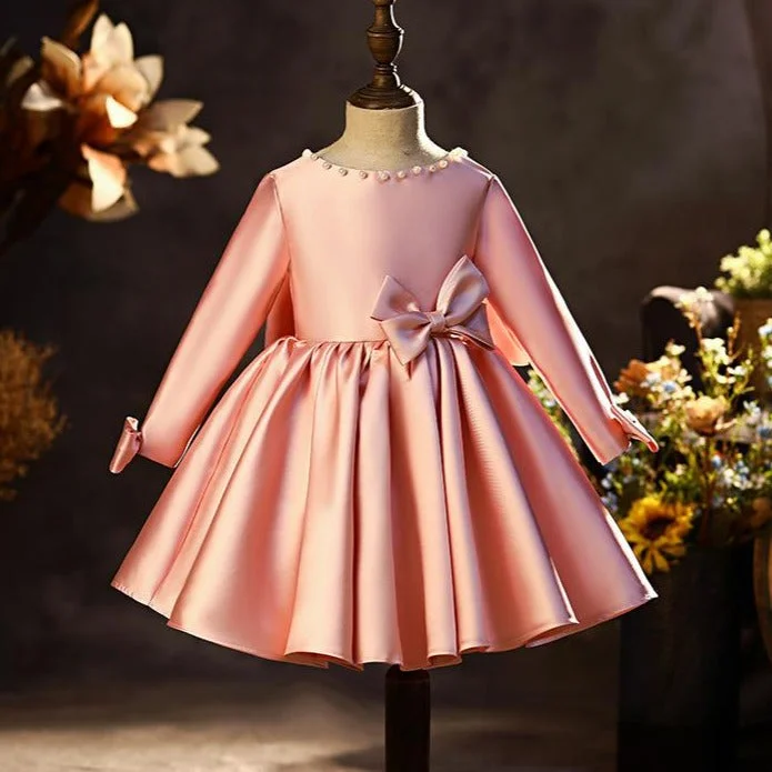 Girl Princess Dress Baby Girl Long-sleeved Beaded Bow Birthday Party Dresses Cowl Neckline Elegant Girl Princess Dress Baby Girl Long-sleeved Beaded Bow Birthday Party Dresses Cowl Neckline Elegant