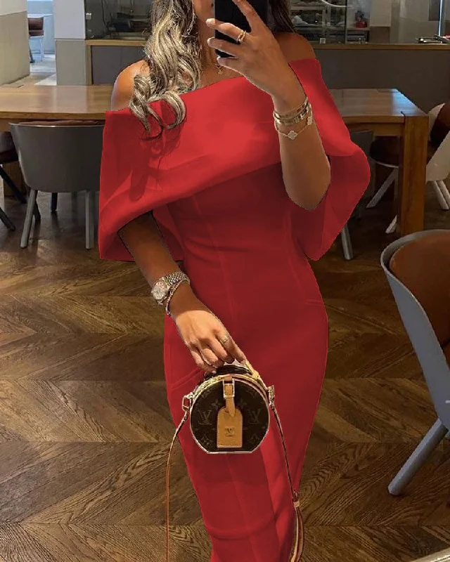 Sexy Off Shoulder Cape Design Skinny Party Dress Tunics Exclusive limited