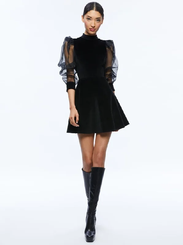 Alice & Olivia Paulette Mock Neck Puff Sleeve Mini Dress Trendy Crossover Mini Dress