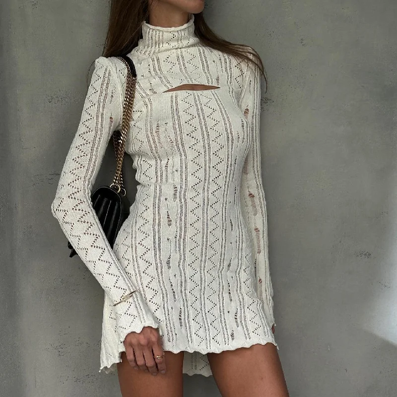 Romie Cotton Knitted Cut-Out Mini Dress Trendy Crossover Mini Dress