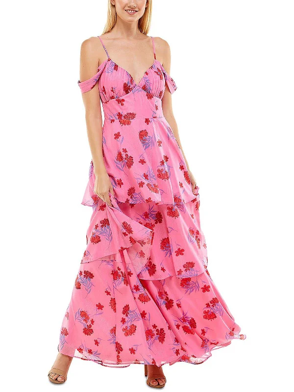 Juniors Womens Floral Tiered Evening Dress Tunic Top Casual